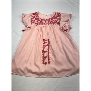J.Marie‎ Vintage Inspired Pink Embroidered Flutter Sleeve Peasant Tunic Top M